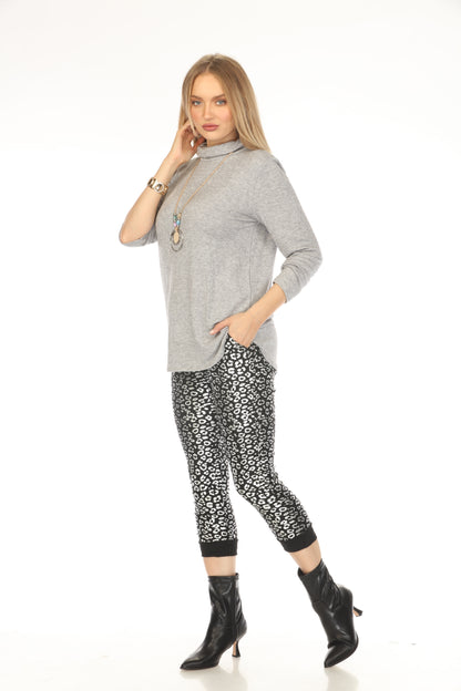 Black Silver Leopard Pant with Pockets