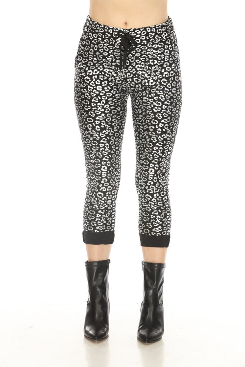 Black Silver Leopard Pant with Pockets