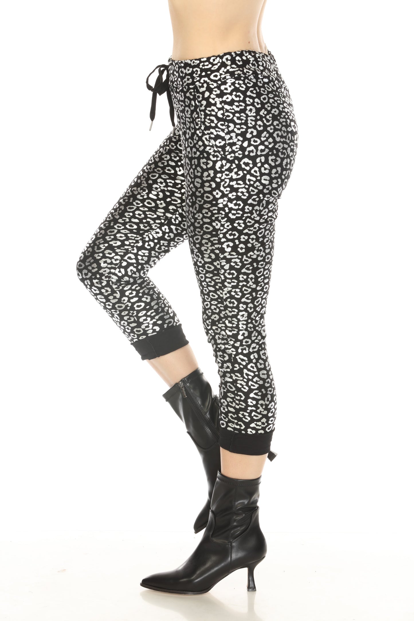 Black Silver Leopard Pant with Pockets