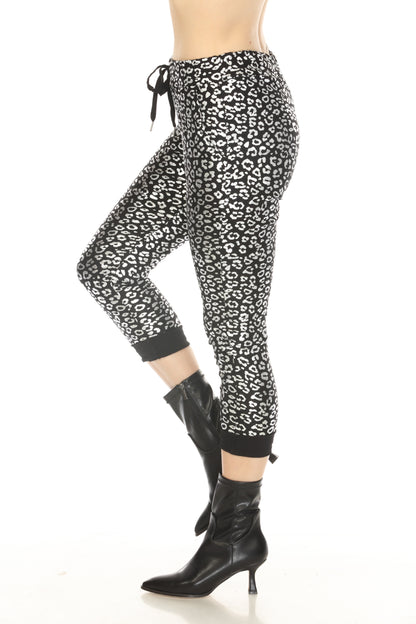 Black Silver Leopard Pant with Pockets