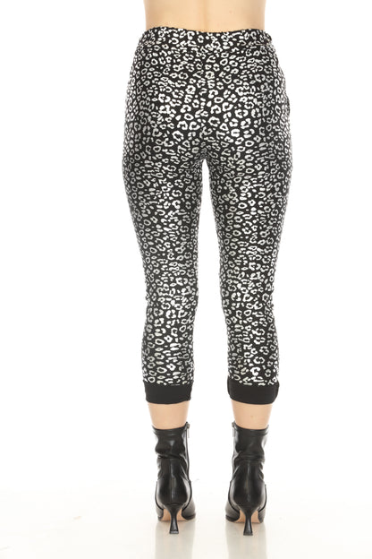 Black Silver Leopard Pant with Pockets