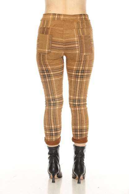 Rust Plaid Stretchable Pant With Drawstring