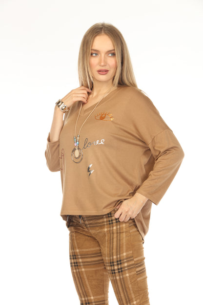 Tobacco color love rock Top