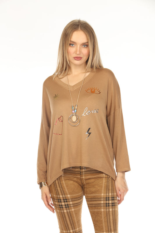 Tobacco color love rock Top