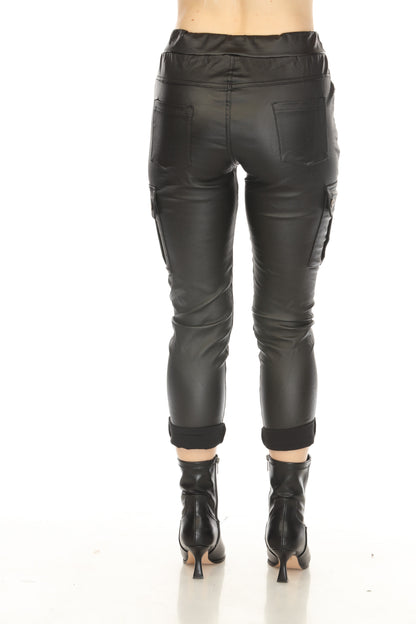 Black flux leather stretchable Pant