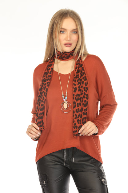 Rust Top With Leopard Print Scarf