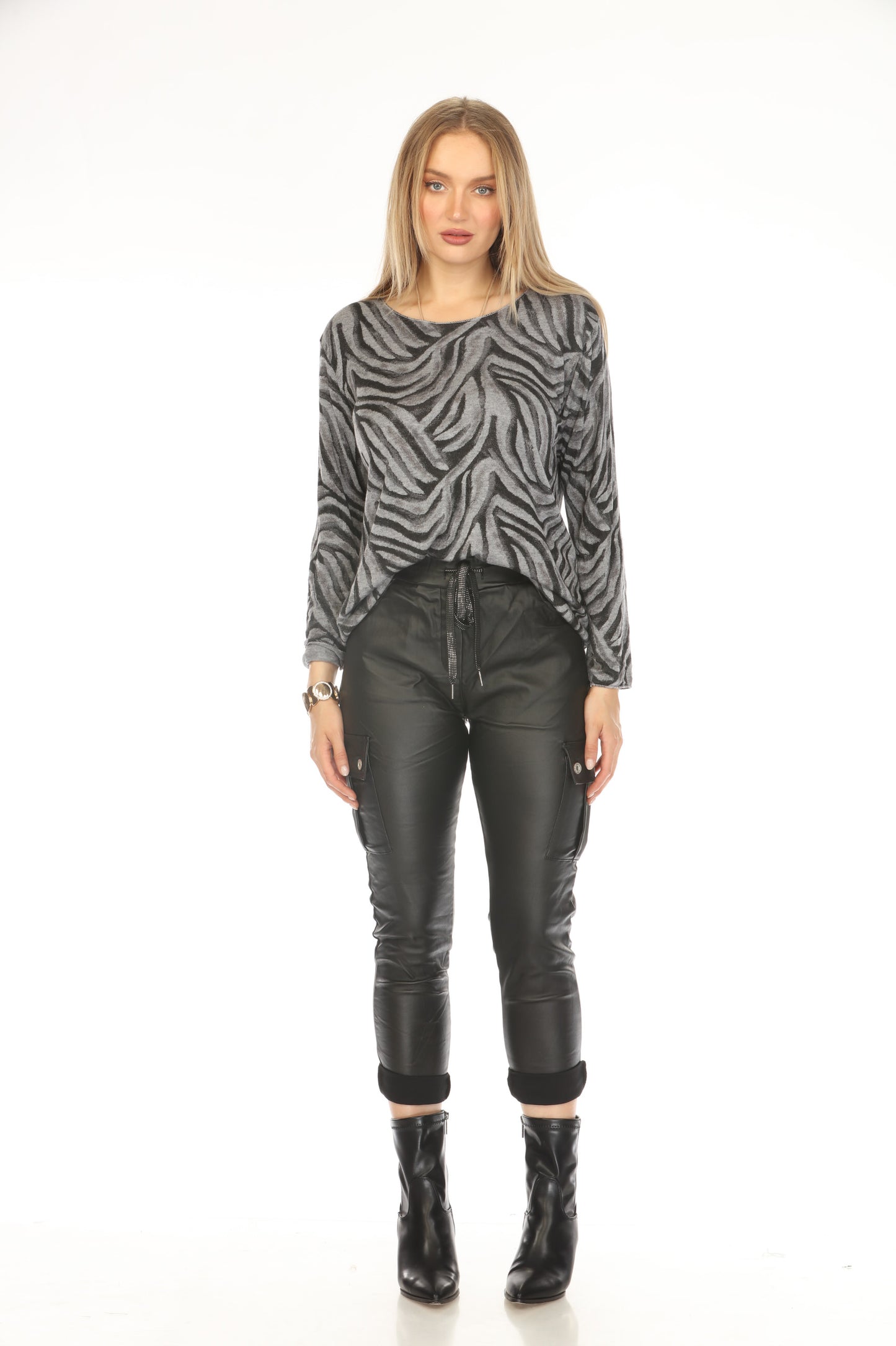 Grey & Black Zebra Print Top