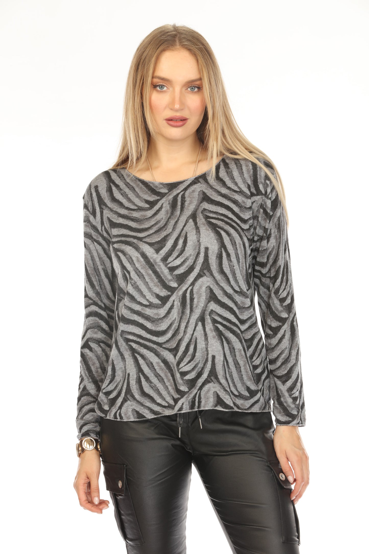 Grey & Black Zebra Print Top