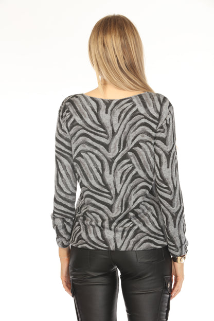 Grey & Black Zebra Print Top