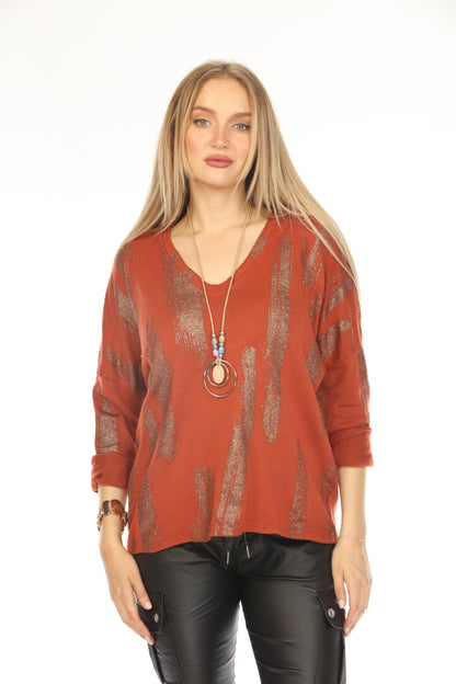 Rust shiny v neck Top