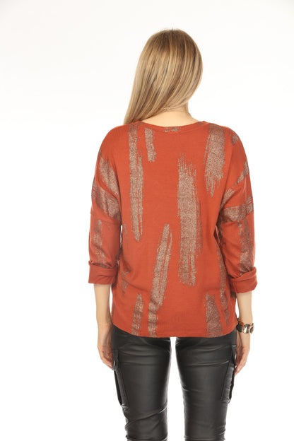 Rust shiny v neck Top