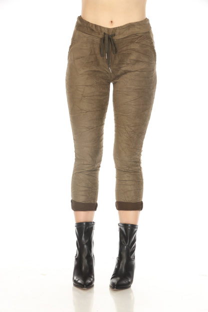 Olive Crush Fabric Pockets Pant