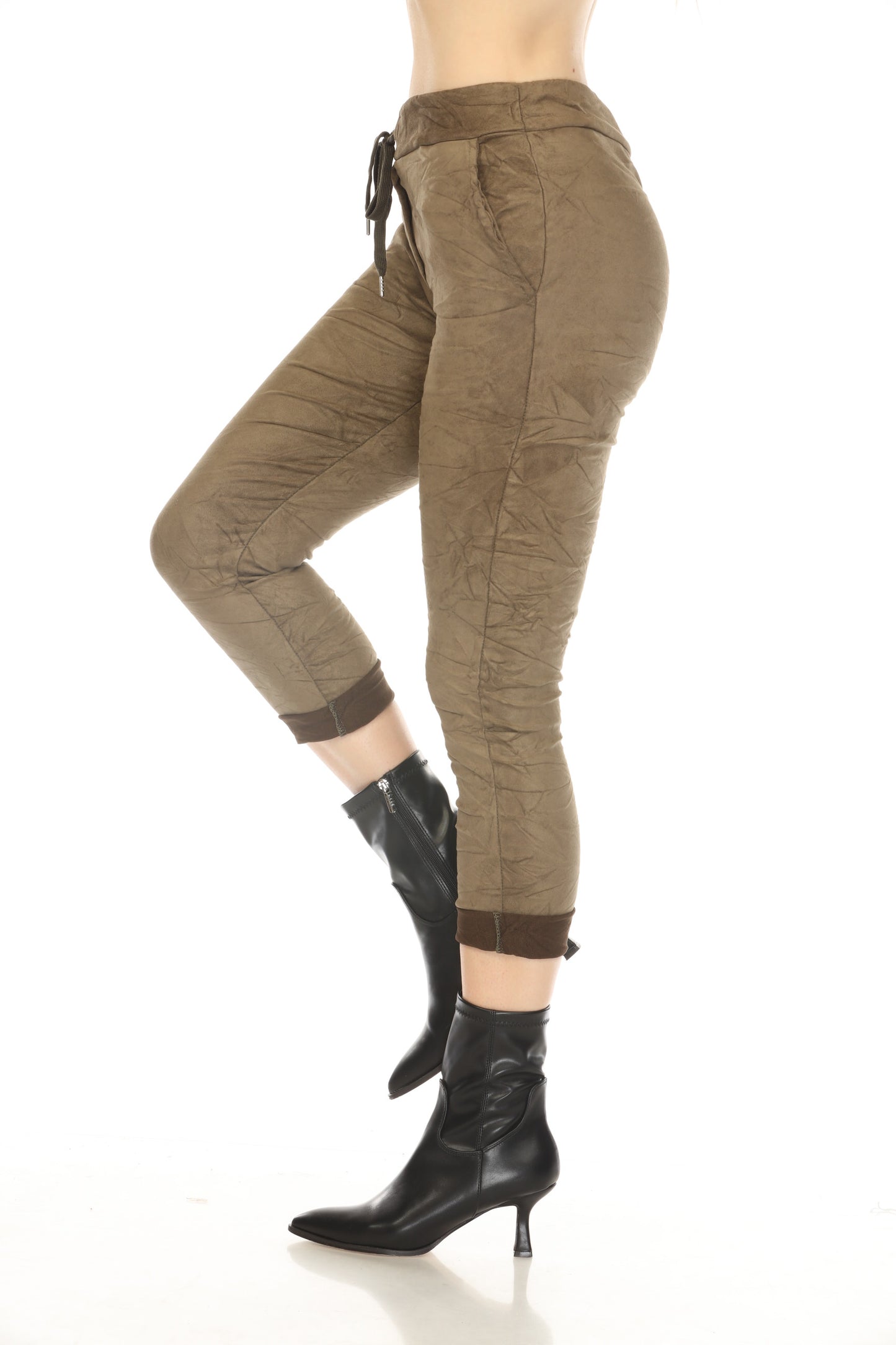 Olive Crush Fabric Pockets Pant