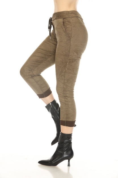 Olive Crush Fabric Pockets Pant