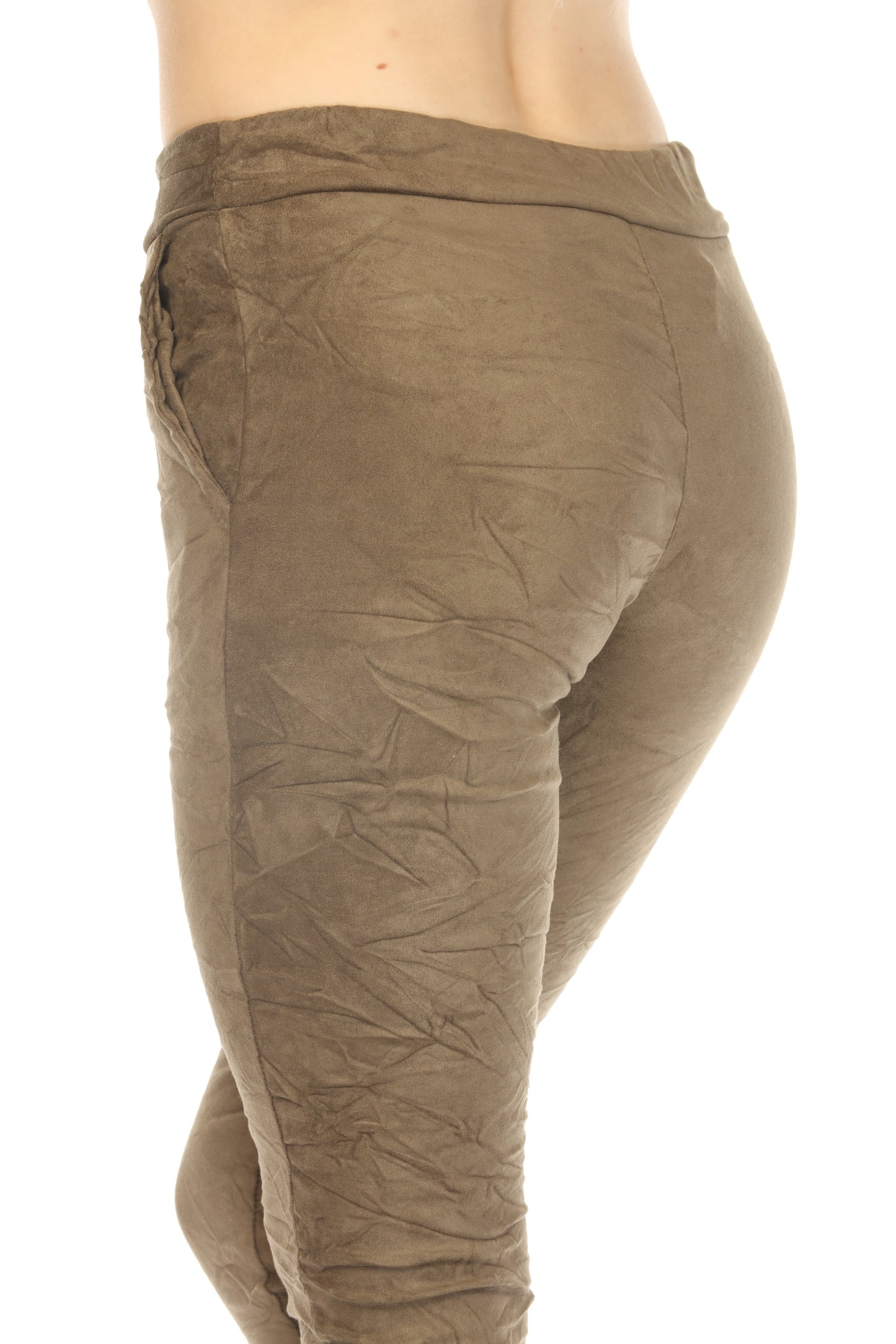 Olive Crush Fabric Pockets Pant