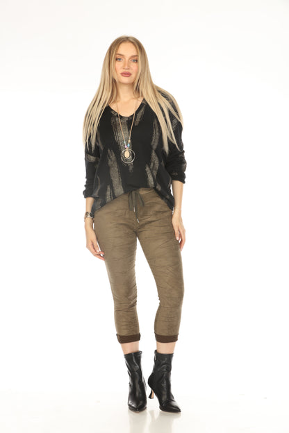 Black shiny v neck Top