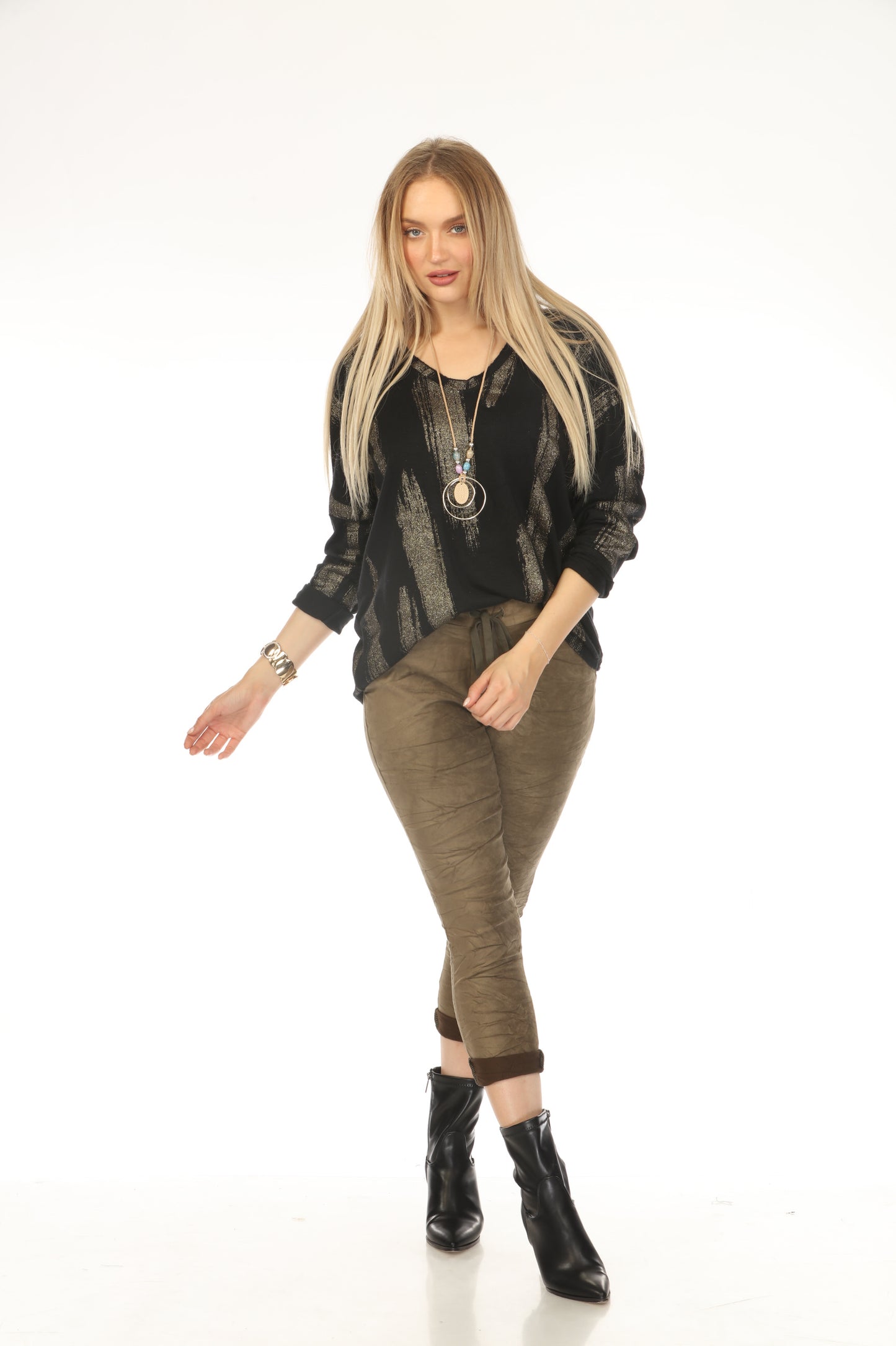 Black shiny v neck Top