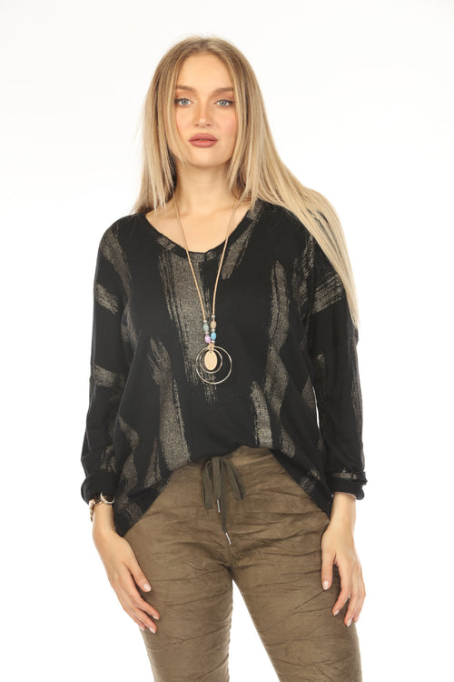 Black shiny v neck Top