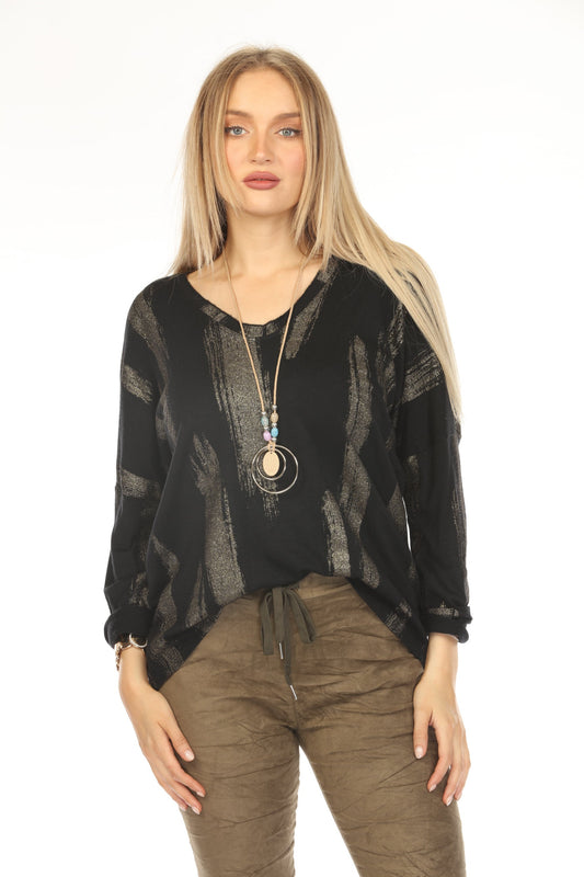 Black shiny v neck Top