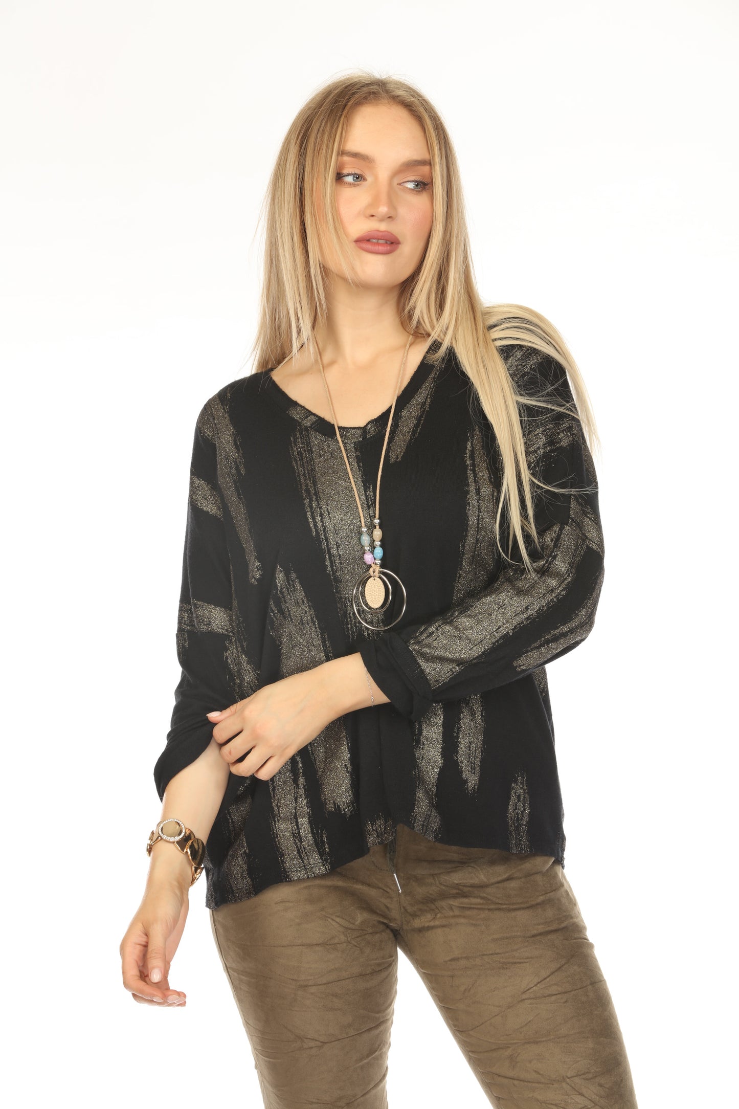 Black shiny v neck Top