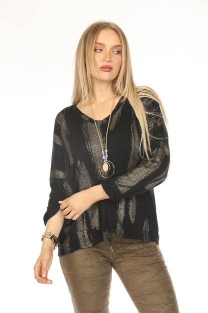 Black shiny v neck Top