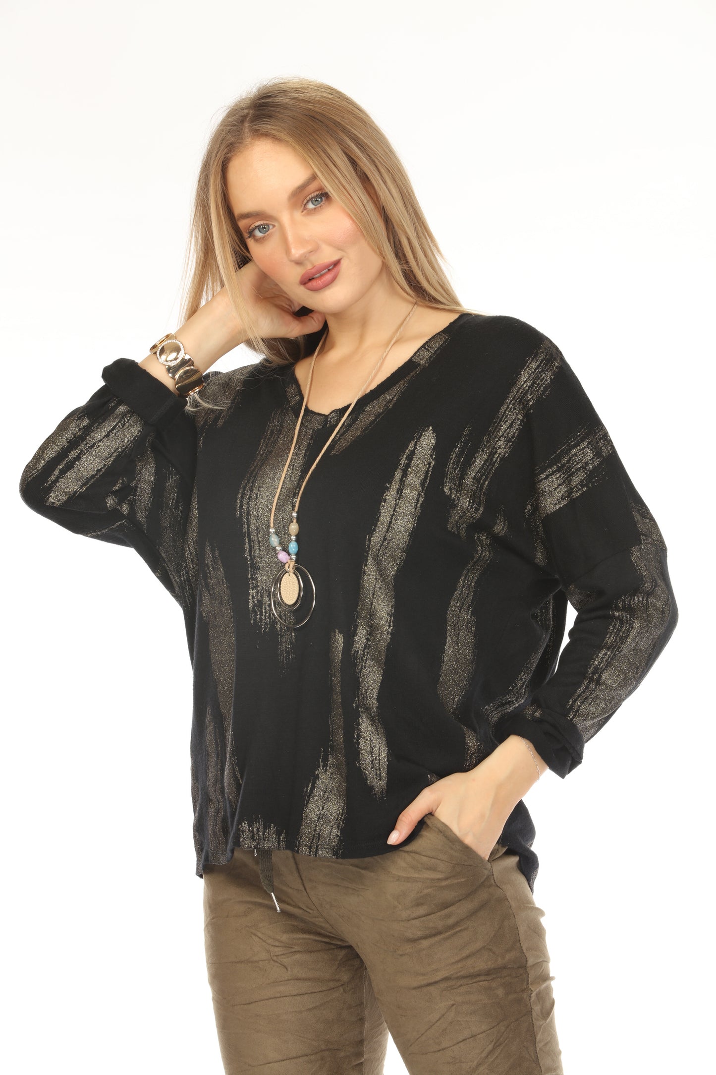 Black shiny v neck Top