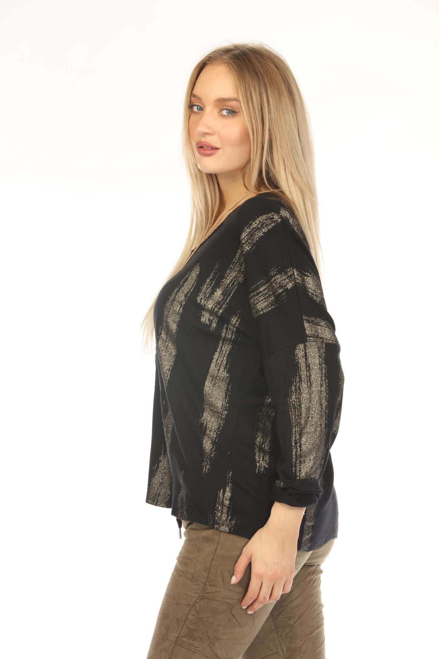 Black shiny v neck Top