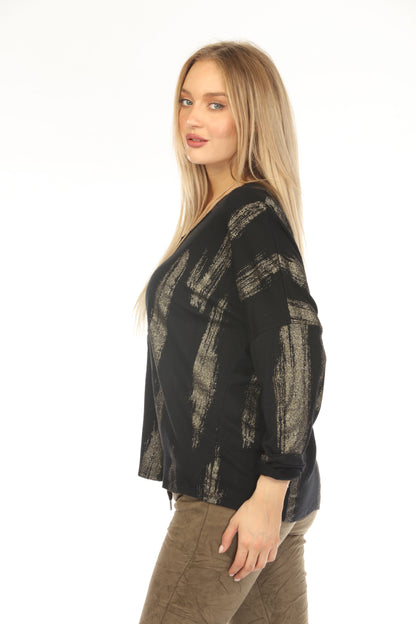 Black shiny v neck Top