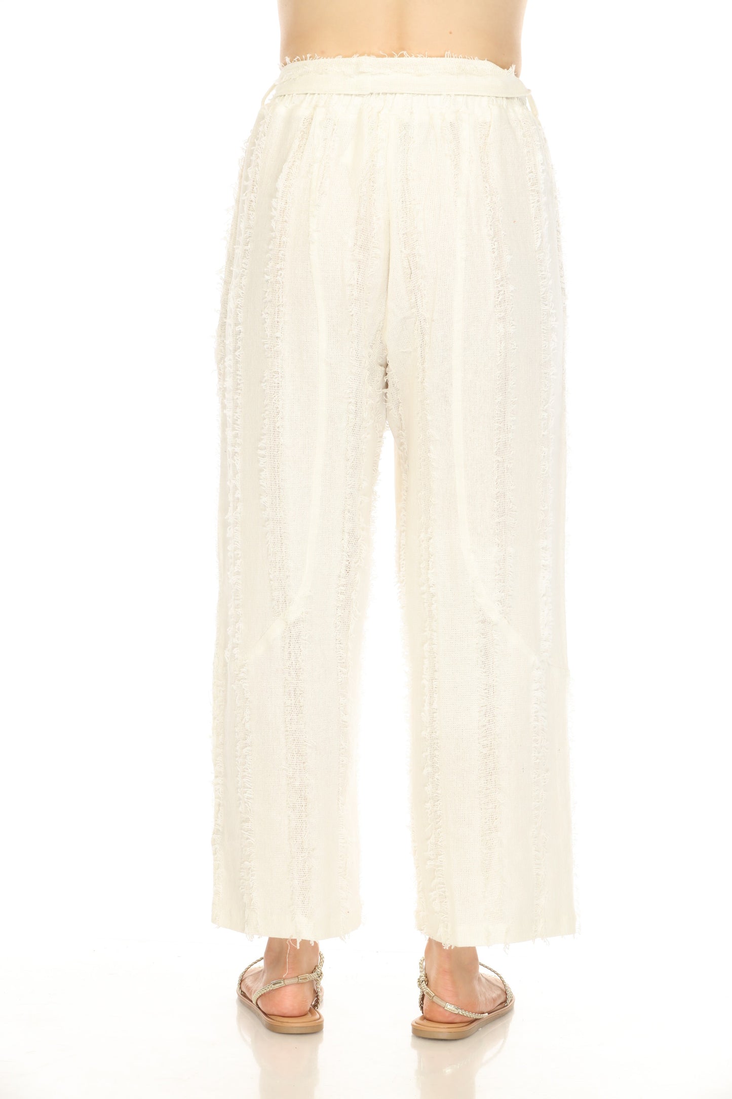 Off White Fringe Pockets Pant With Belt
