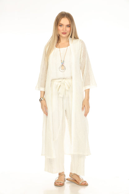 Off White  Crochet Cardigan With Pockets