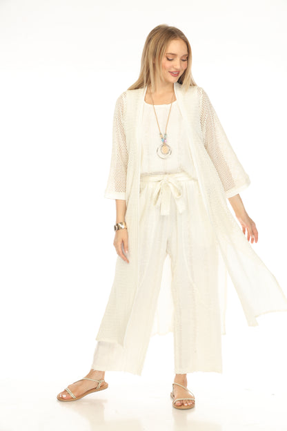 Off White  Crochet Cardigan With Pockets