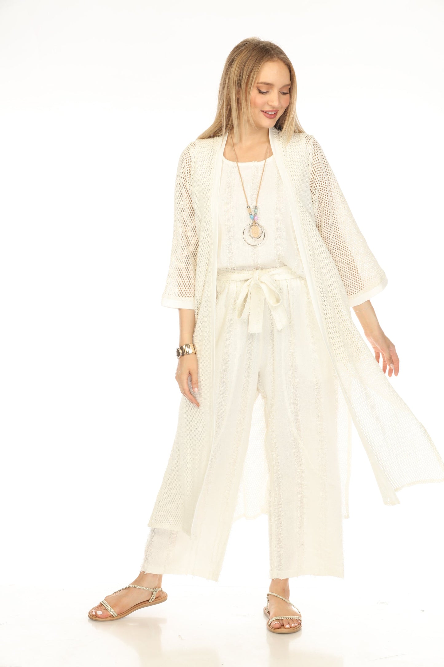 Off White  Crochet Cardigan With Pockets