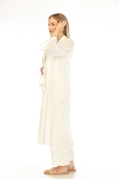 Off White  Crochet Cardigan With Pockets