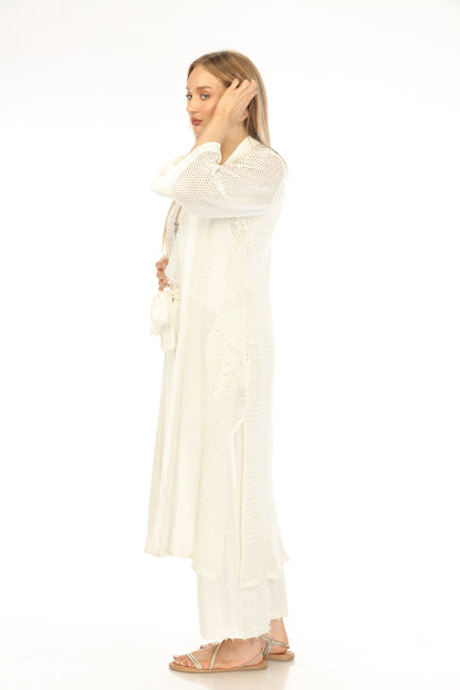 Off White  Crochet Cardigan With Pockets