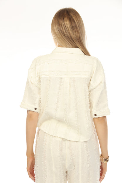 Off White Fringe Crop battened Top