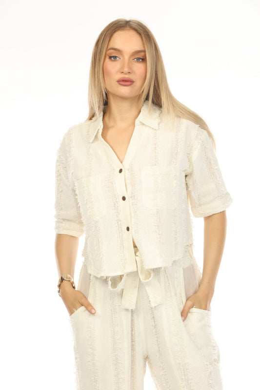 Off White Fringe Crop battened Top