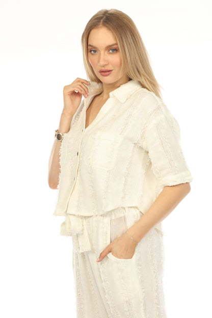 Off White Fringe Crop battened Top