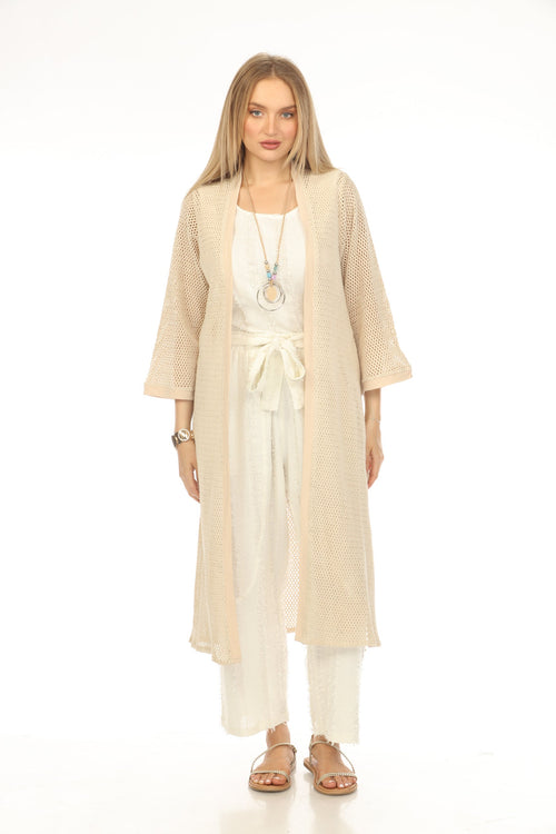 Beige Crochet Cardigan With Pockets