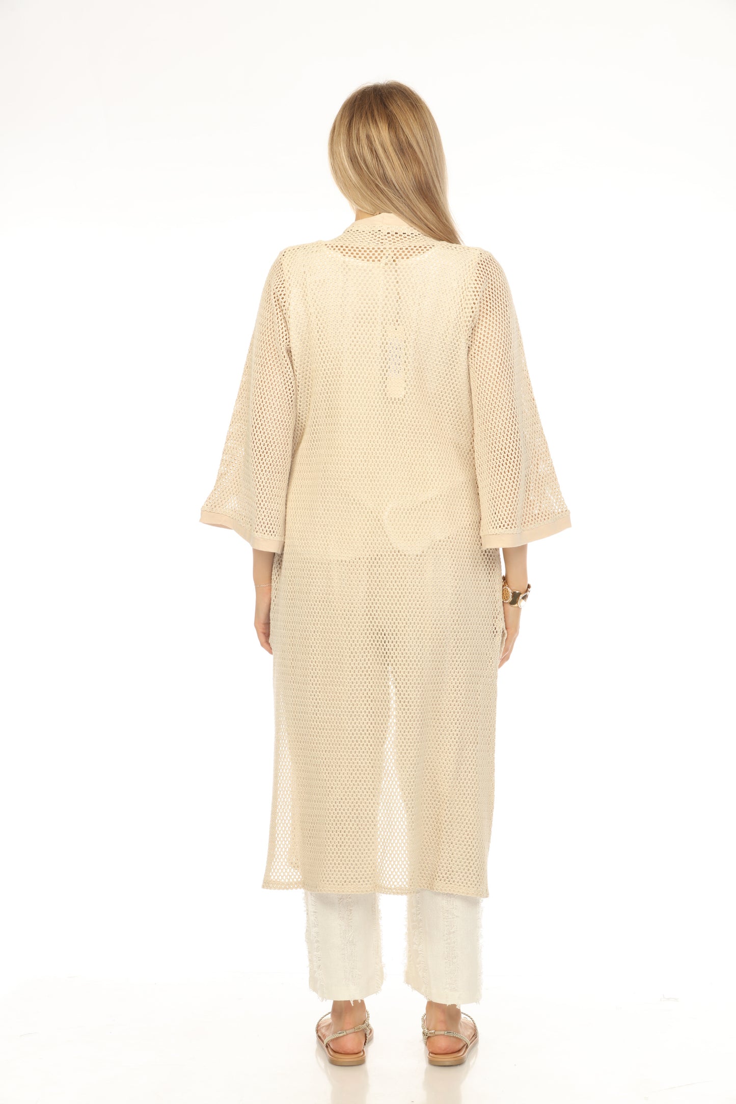 Beige Crochet Cardigan With Pockets