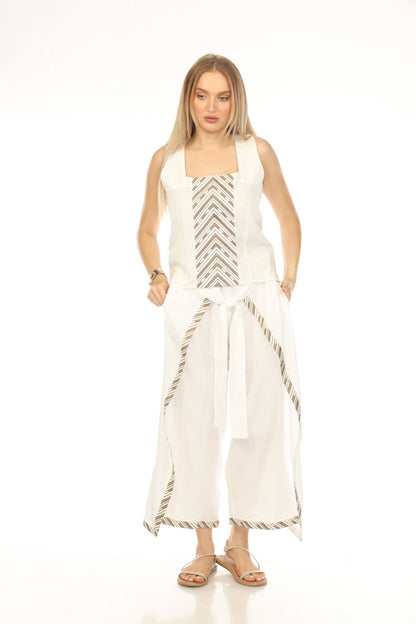 Off White Embroidered Sleeveless Top