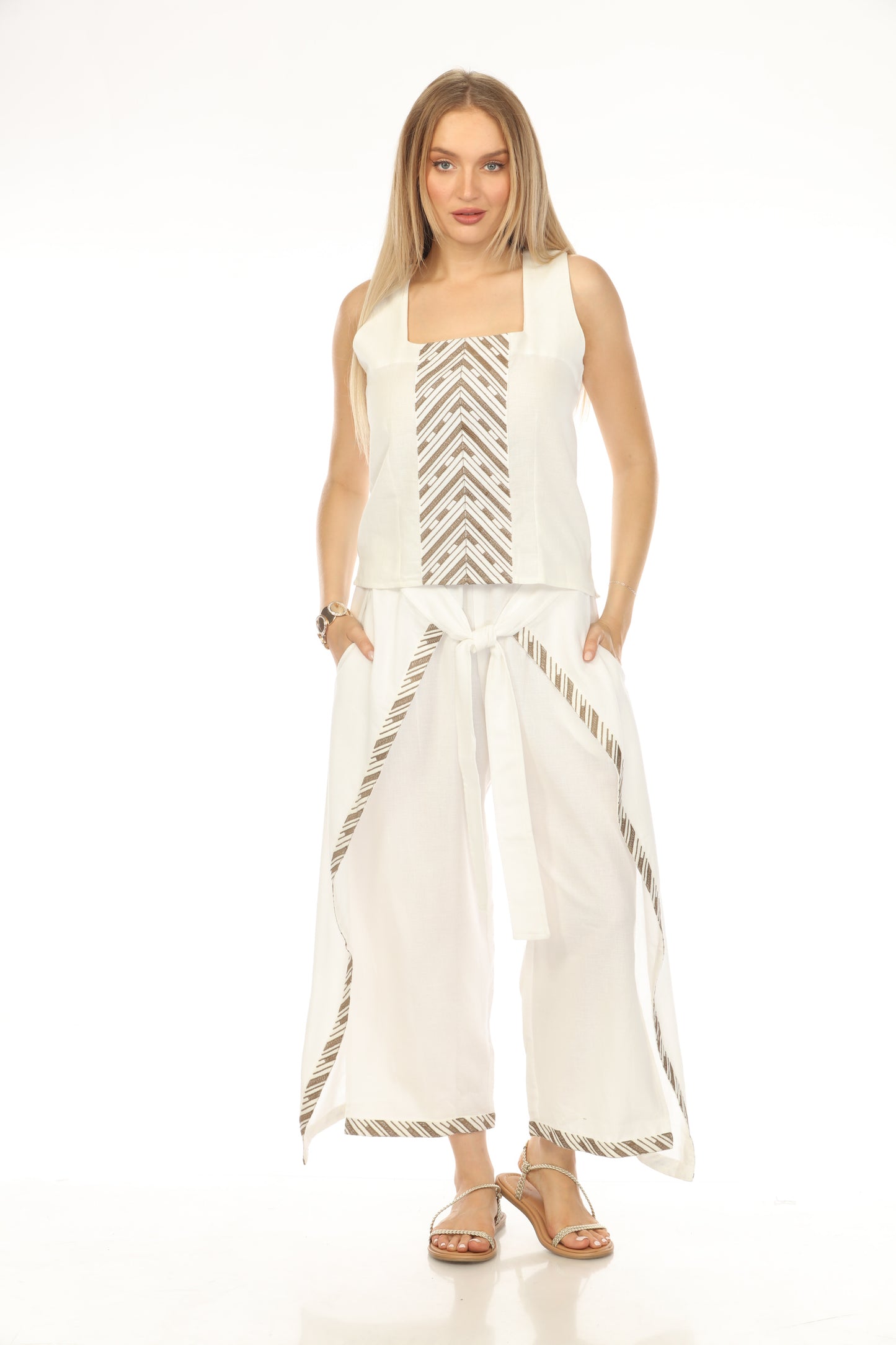 Off White Embroidered Sleeveless Top