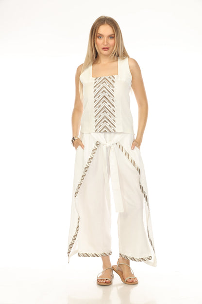 Off White Embroidered Sleeveless Top