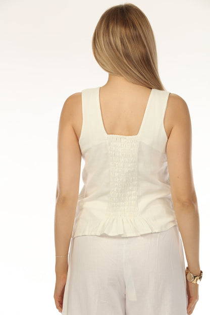 Off White Embroidered Sleeveless Top