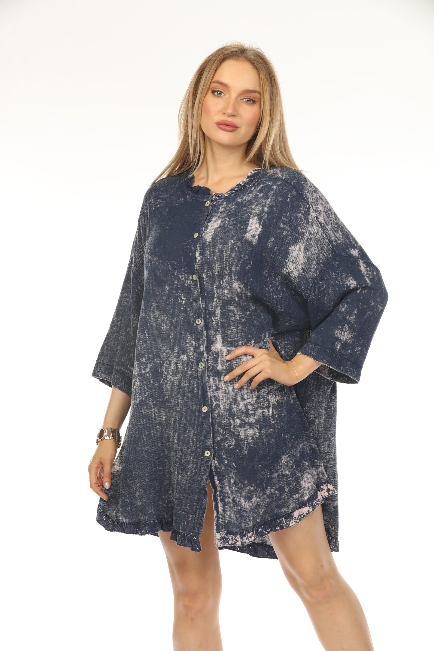 Denim jeans Mesh Exclusive Button Tunic Top