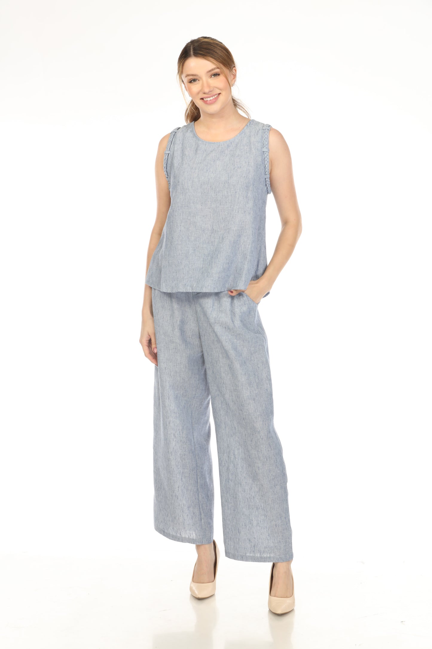 Denim Blue Braids Designed Top