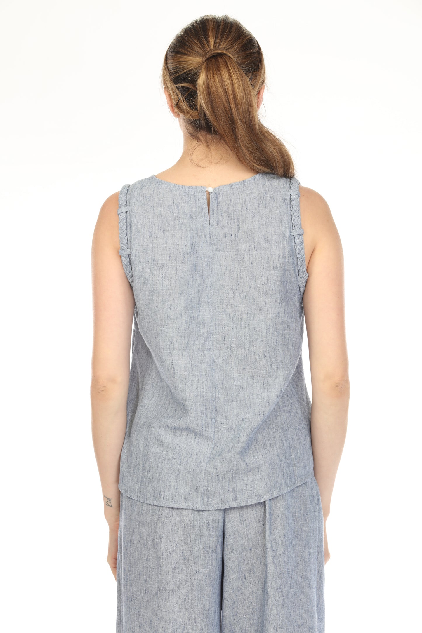 Denim Blue Braids Designed Top