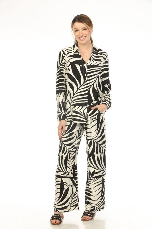 Black White Leaf Print 2 Pieces Set