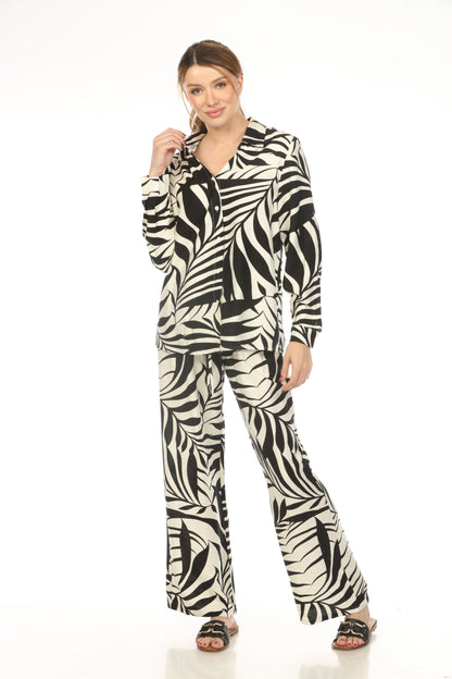 Black White Leaf Print 2 Pieces Set