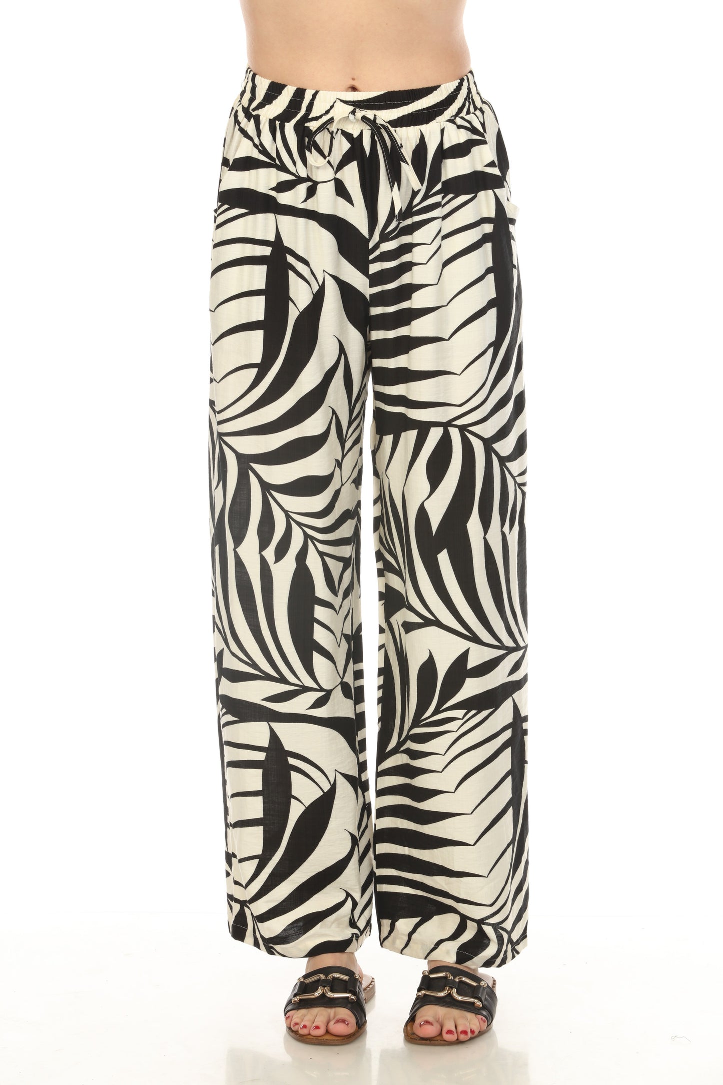 Black White Leaf Print 2 Pieces Set