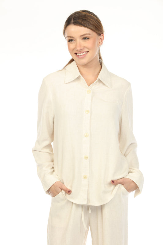 Ivory Color Button Collar Top
